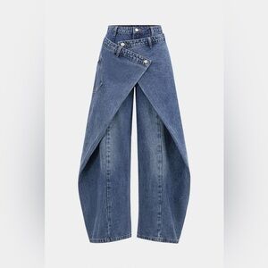 High-Rise Blue Crossover Wide-Leg Jeans